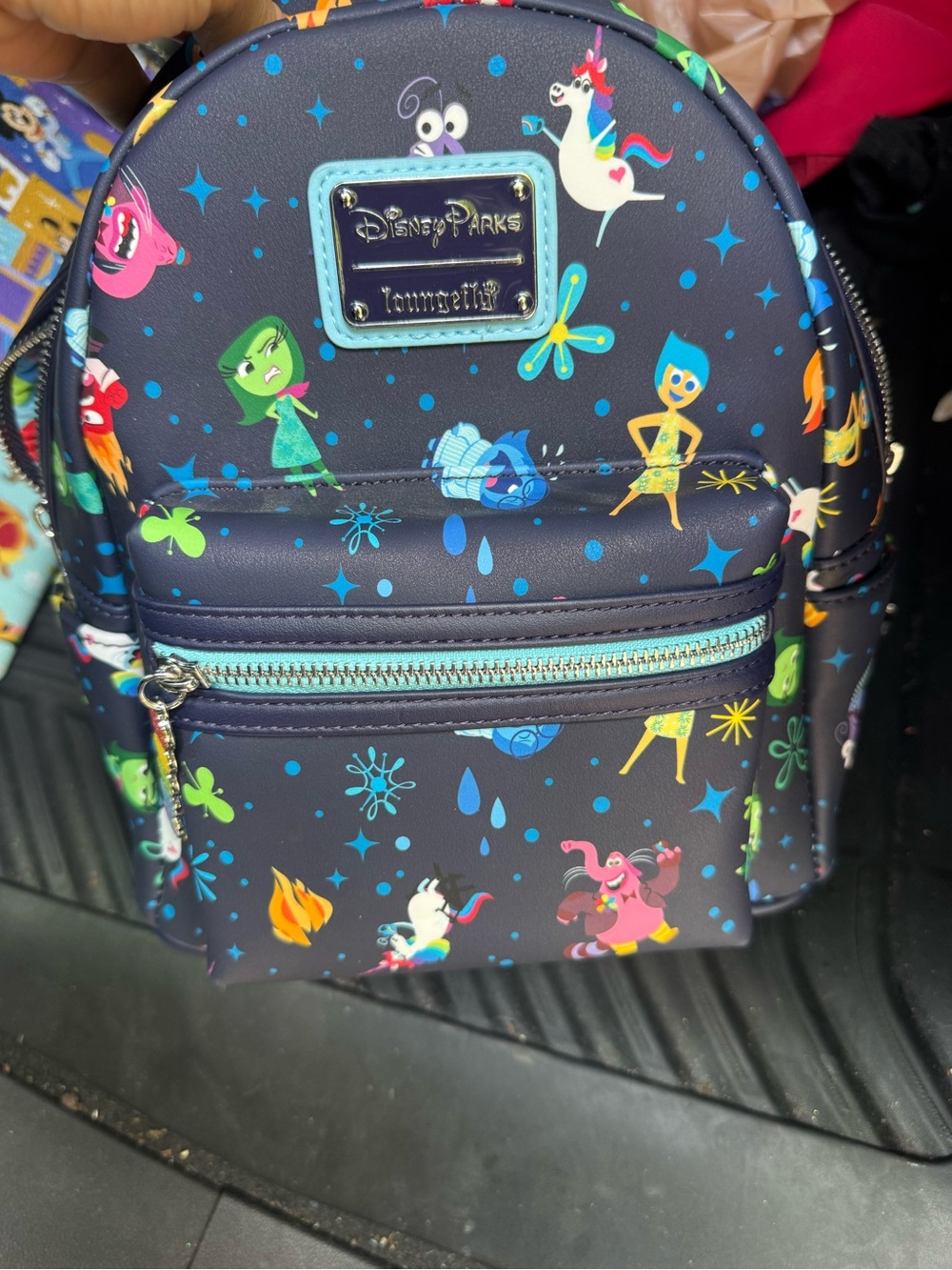 Loungefly Navy Inside Out Character Mini Backpack with Multicolor Accents